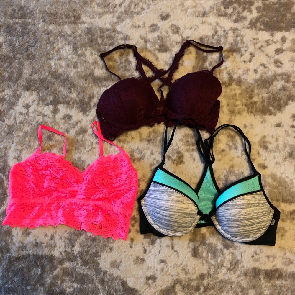 3 cute PINK Victoria’s Secret bras S, 32C